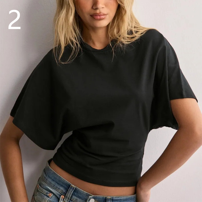 Summer Batwing Sleeve T-shirt Ins Fashion Round Neck Pullover Short-sleeved Tops For Women Clothing - Image 5