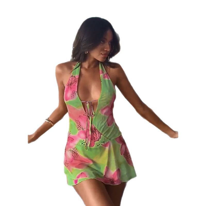 Sexy Backless Halter Vacation Style Hot Girl Print Dress - Image 6