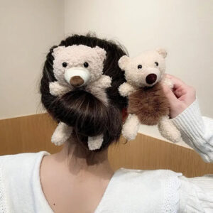Girls Lovely Scrunchies Cute Bear Hair Band Rabbit Fur Hair Rope Soft Warm Rubber Band Pretty Hair Accessories